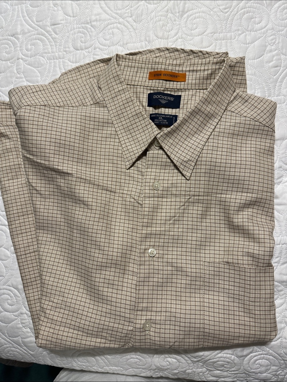 Dockers Beige and Brown Checked Button-Down Dress Shirt
